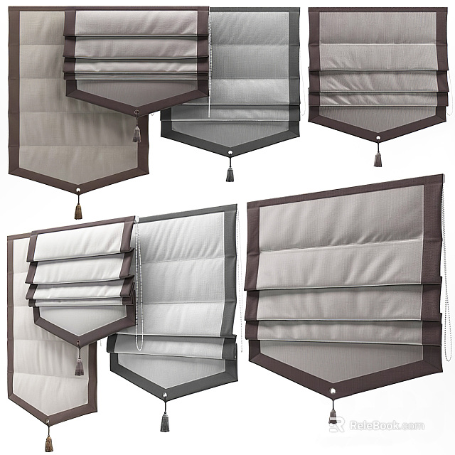Stylish Roman Shades In Multiple Colors And Modern Fold Designs For Home Decor 3d model 