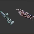 Two Futuristic Space Exploration Mechanical Models With Metallic Structure And Reflective Surface