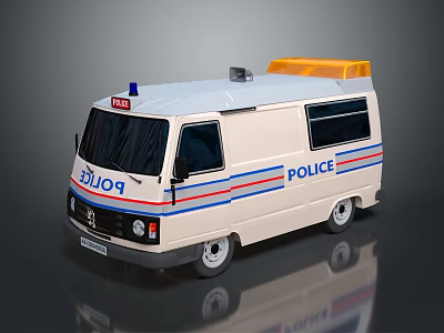 White Police Van With Orange Roof Light And Red Blue Stripes 3d model