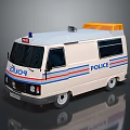 White Police Van With Orange Roof Light And Red Blue Stripes