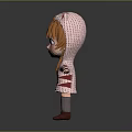 Cute Child With Red Hair Wearing Cat Ear Hat And Red White Coat Stretching Arms