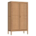 Natural Light Wood Decorative Cabinet With Rattan Doors And Double Door Design For Home Decor