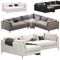 Modern Corner Sofa Set With Neutral Tones Soft Cushions And Throw Blankets 3d model