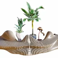 Wavy Brown Outdoor Chair With Palm Tree Small Plant And Flamingo Ornament In Outdoor Setting