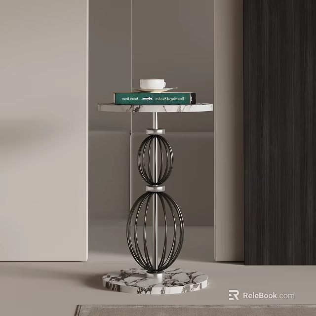 Modern Side Table With Marble Top And Geometric Metal Frame Design 3d model
