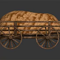 Woven Textured Item Displayed On Wooden Cart With Spoked Wheels And Smooth Surface