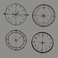 Modern Wall Decor Featuring Four Stylish Metal Frame Wall Clocks In Various Designs 3d model