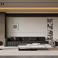 Modern Living Room Interior Design With Black Leather Sofa And Marble Coffee Table