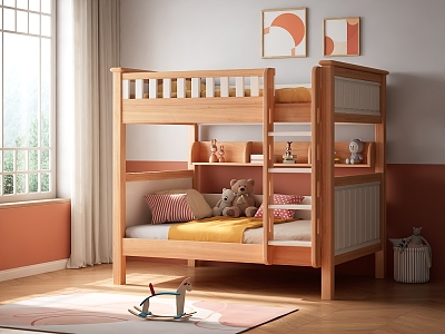 Simple Bunk Bed Children's Solid Wood Bed Children's Bed Children's Room Carpet Children's Toy Hanging Picture model