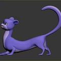 Purple Cat like Creature Character with Long Tail Blue Eyes and 3D Model Design