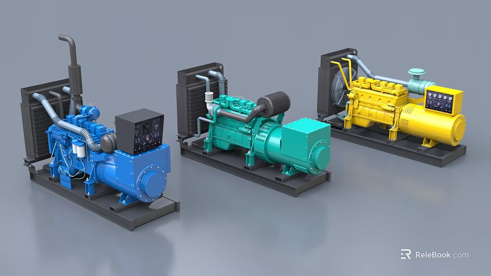 Industrial Equipment Collection Featuring Blue Green And Yellow Machinery Units 3d model 