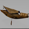 Traditional Wooden Boat With Canvas Awning And Wooden Paddle Hull Structure