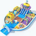 Colorful Boat Shaped Kids Playground Equipment with Slide Ball Pit Climbing Structure and Cartoon Decorations