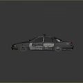 White And Dark Sheriff Police Car With Emergency Lights And Official Badge Logo