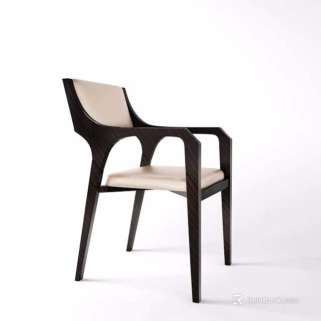 Elegant Modern Dining Chair with Dark Wooden Frame Armrests and Light Upholstered Seat Backrest 3d model 