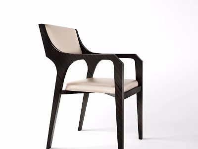 Elegant Modern Dining Chair with Dark Wooden Frame Armrests and Light Upholstered Seat Backrest 3d model