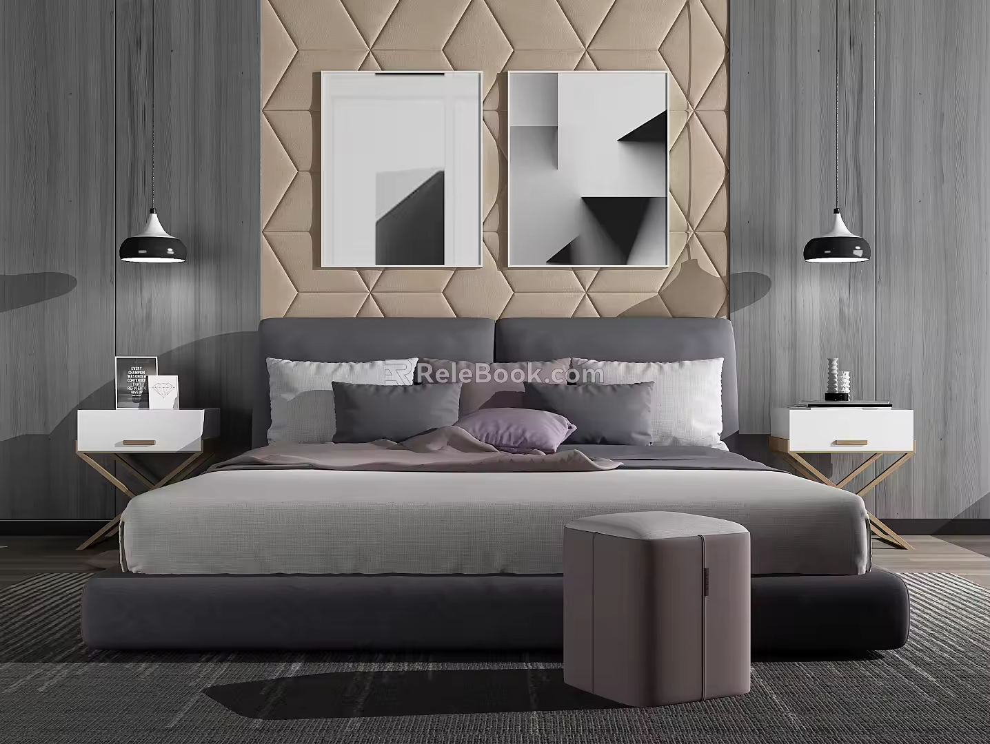 Modern background double bed 3d model