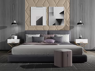 Modern background double bed 3d model