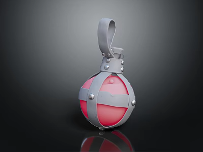 Spherical Metal Frame Object With Pink Center Gray Handle And Metallic Fasteners 3d model
