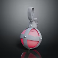 Spherical Metal Frame Object With Pink Center Gray Handle And Metallic Fasteners