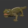 Realistic Green Lizard 3D Model With Open Mouth White Eyes And Back Spines