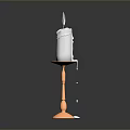 White Melted Candle On Copper Candlestick With Dripping Wax Against Dark Background