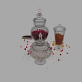 Ceramic Storage Jars With Glass Lids Holding Colorful Candy On Shop Shelves