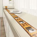 Bright White Window Bench With Beige Cushion Decorative Patterned Strip And Potted Plant