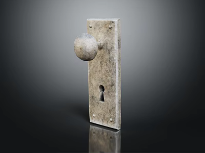 Vintage Metal Door Knob on Rectangular Plate with Keyhole and Screws 3d model