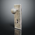 Vintage Metal Door Knob on Rectangular Plate with Keyhole and Screws
