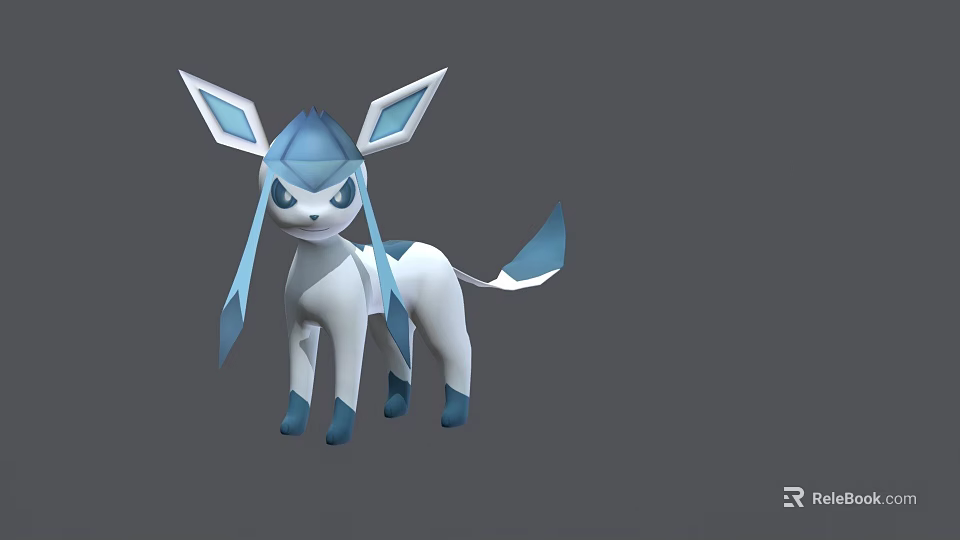 Stylish Blue White Game Character With Large Ears And Tail Design 3d model 
