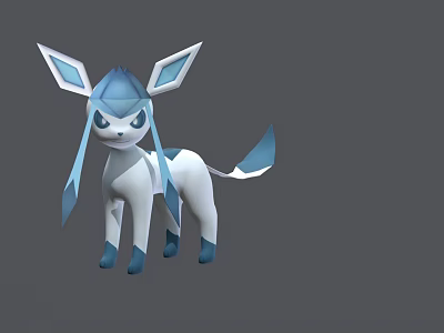 Stylish Blue White Game Character With Large Ears And Tail Design 3d model