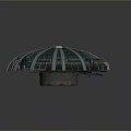 Futuristic Circular Structure With Blue Stripes And Central Top Design Details