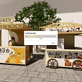Traditional Song Dynasty Style Wheeled Commercial Tea Food Vending Carts with Canopy