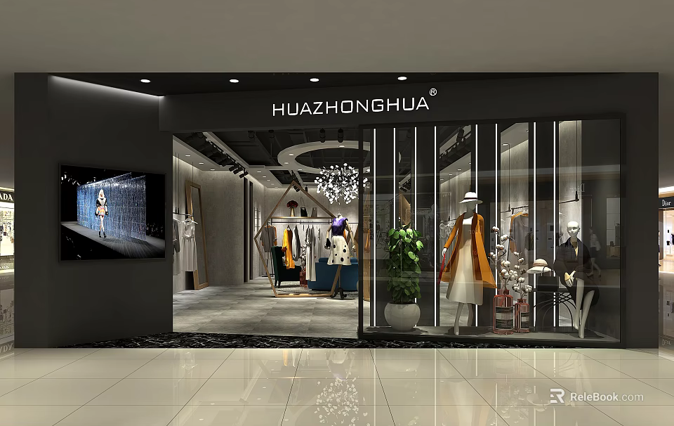 Modern Clothing Store Interior Design With Mannequins And Fashion Displays 3d model 