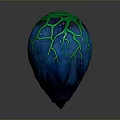 Blue And Green Textured Egg Shaped Object With Glowing Vine Patterns On Dark Background