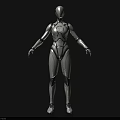 Futuristic Silver White Humanoid Game And Movie Character With Black Lines Design
