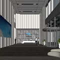 Modern Lobby Reception Desk Interior With Large Digital Screen Glass Doors And Sleek Lighting