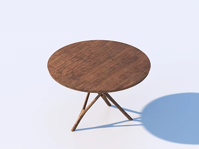 Round Wooden Dining Table With Three Legs And Natural Wood Texture Design 3d model