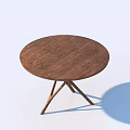 Round Wooden Dining Table With Three Legs And Natural Wood Texture Design