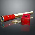 Vintage Red Gold Commercial Telescope Equipment With Decorative Box And Badge