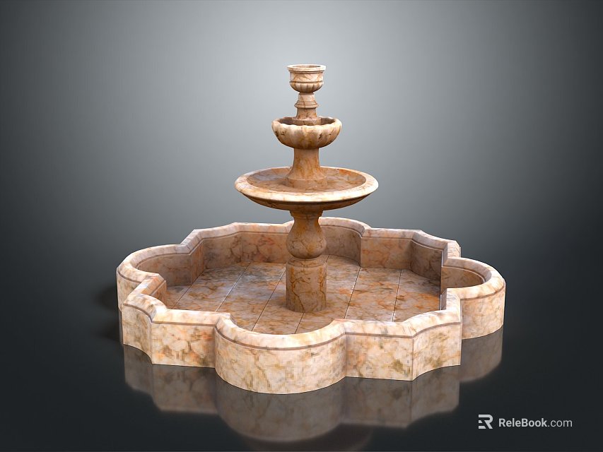 Three Tiered Stone Fountain With Petal Shaped Basin For Outdoor Decoration 3d model 