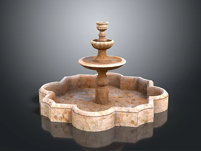 Three Tiered Stone Fountain With Petal Shaped Basin For Outdoor Decoration 3d model