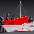 Modern Red And White Reception Desk Featuring Coco Logo And Staff 3d model