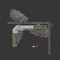 Industrial Abandoned Scene Structure With Platforms Pipes Crates And Wall Fragments