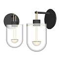 Pair of Modern Wall Sconces with Glass Shades and Black Metal Bases