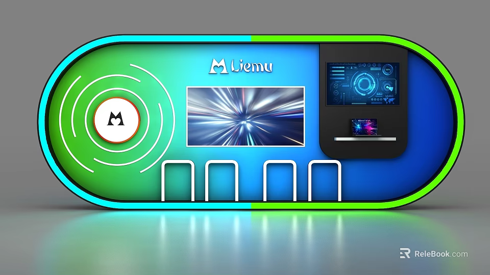 Modern Colorful Commercial Device with Liemu Circular Logo Display Screen and Interfaces 3d model 