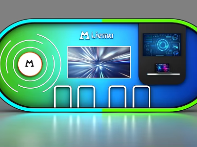 Modern Colorful Commercial Device with Liemu Circular Logo Display Screen and Interfaces 3d model