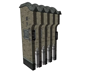 Traditional Style Building Exterior Wall With Tile Roof Brick Surface And White Columns 3d model