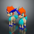 Cartoon Creature Characters With Orange Manes Blue Horns White Blue Bodies And Feathery Tails